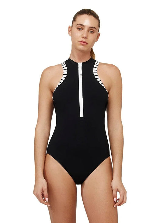 Gottex Free Sport Coco Solid High Neck Front Zip One Piece